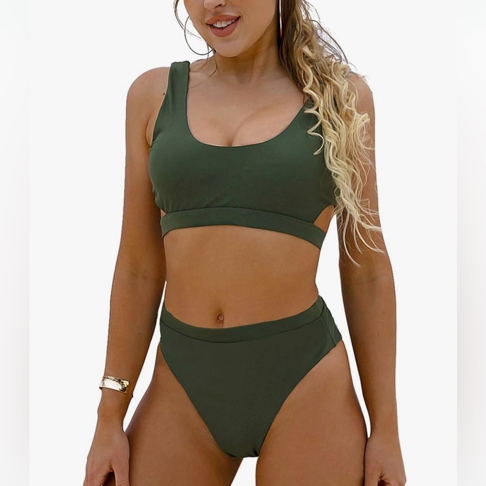 Blooming Jelly Women's High Waisted Swimsuit- Cut Out Two Piece High Rise Bikini
